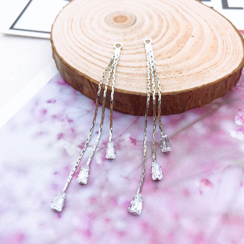 2019New 50 шт. 3 ряда циркониевые Серьги кисточки кулон Кнопка для DIY серьги материал аксессуары темперамент кулон FY39