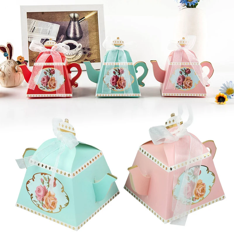 10pcs Teapot Shape Candy Boxes Wedding Gift Box Paper Birthday Christmas Favor Present Packing with Ribbon Party Supplies | Дом и сад