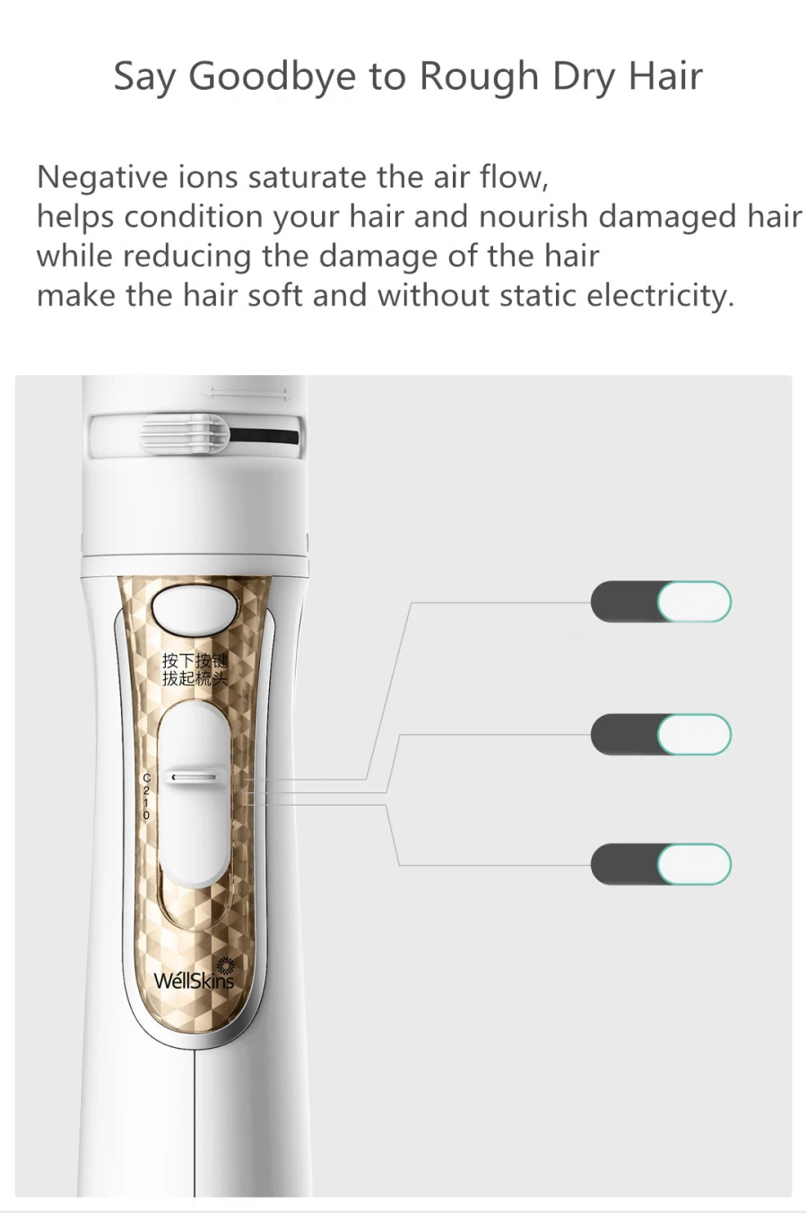 Xiaomi Wellskins 4 в 1 отрицательный ионный воздушный гребень комплект для кисточек для волос Стиль Фен сушить выпрямить локон