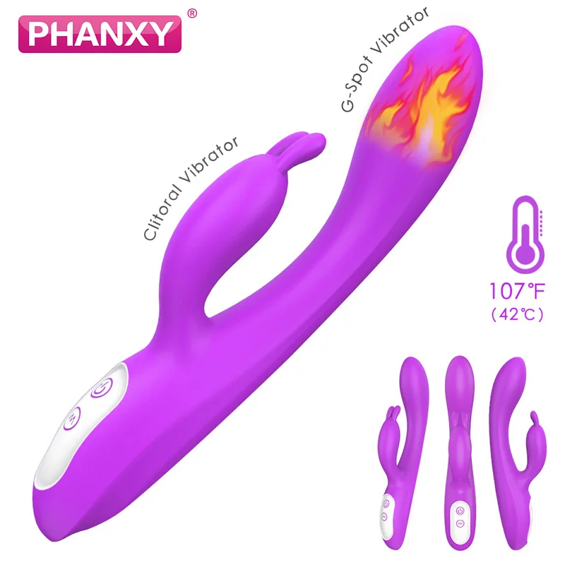 Вибратор PHAXNY Rabbit 9 скоростей нагрева точки G секс-игрушки для женщин двойная