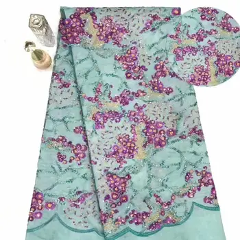 

African Lace Fabric Heavy Multi Color Sequin Design Latest Dress Net Lace Nigeria Embroidery French Lace Fabric YYZ22589