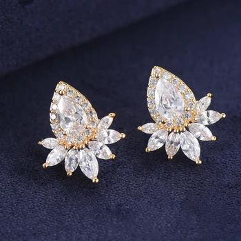 

LARRAURI New Trendy Waterdrop Earrings For Women Fashion Jewelry Full Micro Gold Tone Cubic Zirconia Paved Crystal Stud Earrings