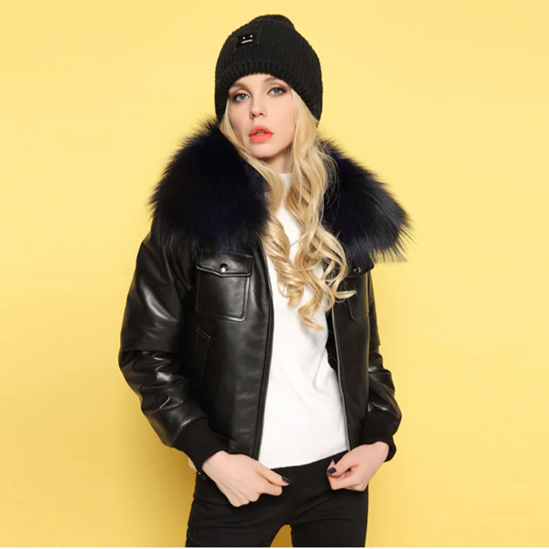 

New High quality short genuine Genuine Leather coat winter jacket women parkas fox fur collar padded cotton jacket female G59