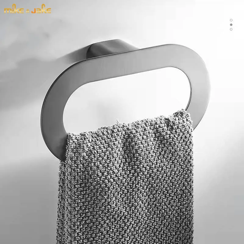 Gunmetal gray towel ring holder zinc alloy spray painted towel rack bathroom pendant wall hanging perforated hand rack