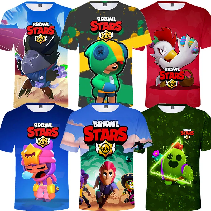 Camiseta de Brawlers Spike and Star para niños, León, juego de tiro, camiseta 3d, camiseta Harajuku de manga corta, abrigo, ropa para niños