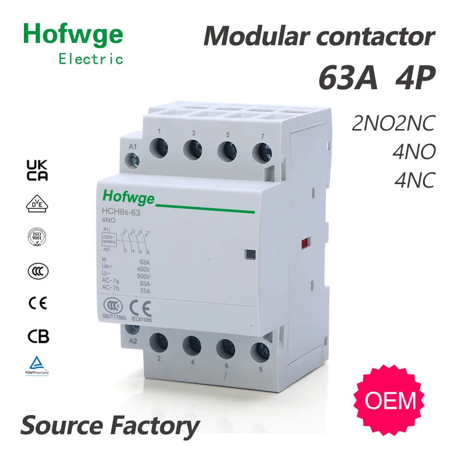 

HCH8s-63 40A 100A модульный контактор 4P 63А 4NO 4NC 2NO2NC 220 В 110 В 24 В автоматический бытовой контактор, тип Din-рейки iCT 50/60 Гц