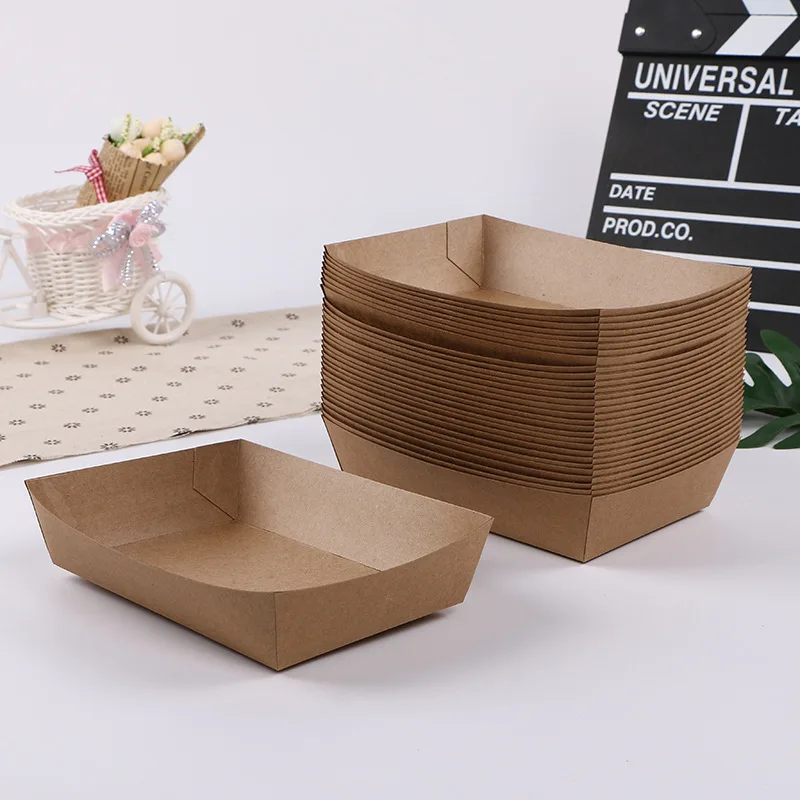 100 Pcs Disposable Fast Food Boxes Kraft Paper Lunch Box with Handle Dogget  Packaging Snack Box Takeout Containers - AliExpress