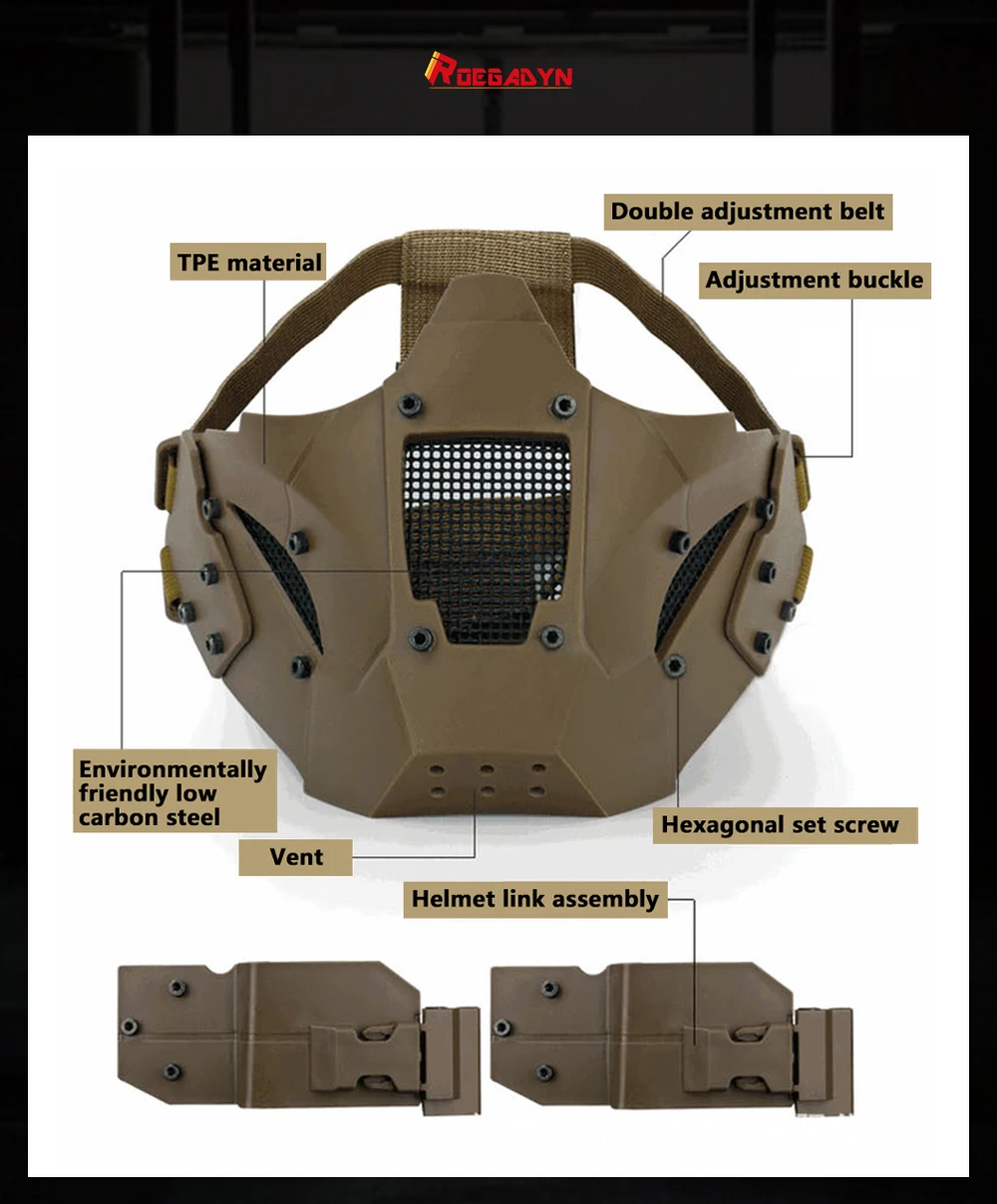 ROEGADYN камуфляжной расцветки, анти-скольжения Тактический шлем автоматические сварочные маски тактические; на пол-лица Маска Пейнтбол Защита лица дышащая маска для страйкбола