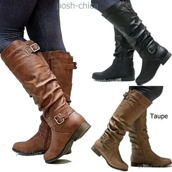 

PZMYCS Women Spring Autumn Soft Leather Motorcycle Boot Shoes Women Wedding Party Design Wedge Long Boots Shoes Plus Size 35-43