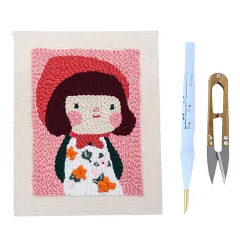 

1set Square Embroidery Base DIY Punch Embroidery Set Cloth Scissor Wools Thread Accessories Embroidery Art Craft Gift Making