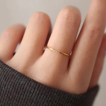 새로운 패션 1mm 스테인레스 스틸 큐빅 지르코니아 얇은 손가락 반지 패션 주얼리 지르콘 결혼 반지