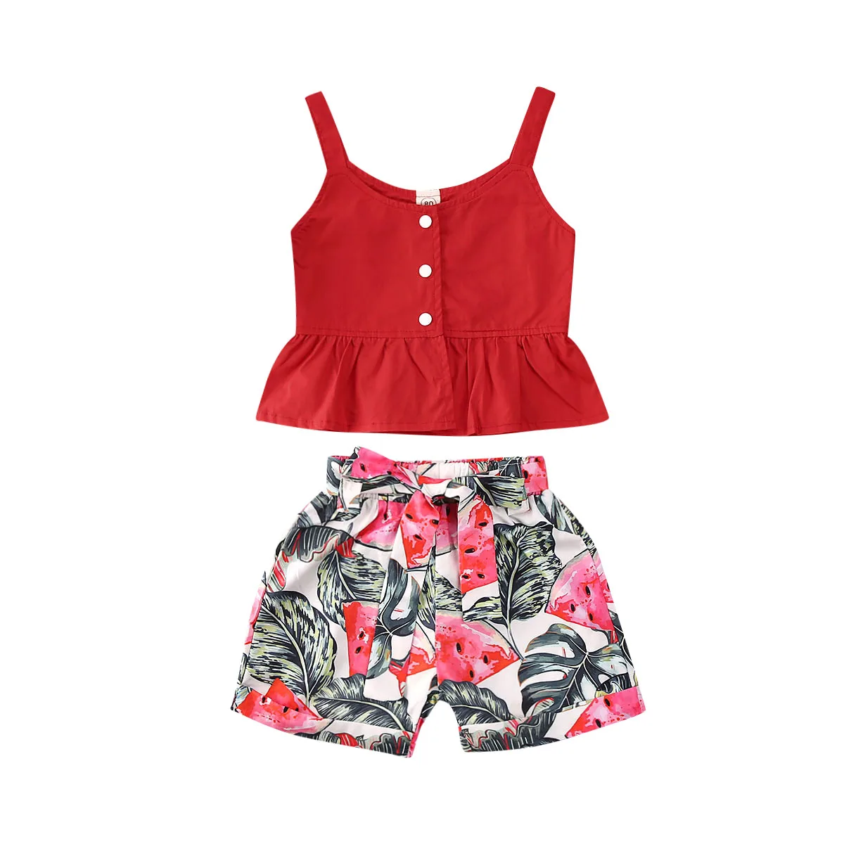 Летние комплекты одежды для маленьких девочек топ без рукавов с принтом арбуза и