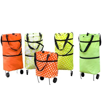 

Collapsible Supermarket Bag, Cute Cartoon Sopping Bag + with Wheels Tote Food Market Cart Supermarket Trolley Bag