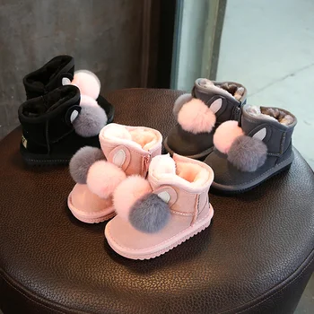 

Baby Boots Winter little Girl kid Shoes Warm Anti-Slip Cartoon Plush Rabbit Fur Casual Sneaker Toddler Soft Soled Walking boat