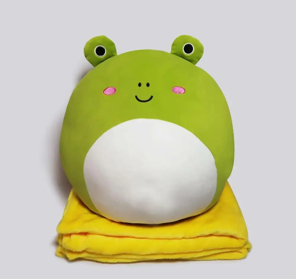 frog Fat Animal Pillows Kawaii Cat Totoro Frog Penguin Dog Pig 2 in 1 Pillow Blanket Christmas for Children Doll Toy Kids Gift - Цвет: frog