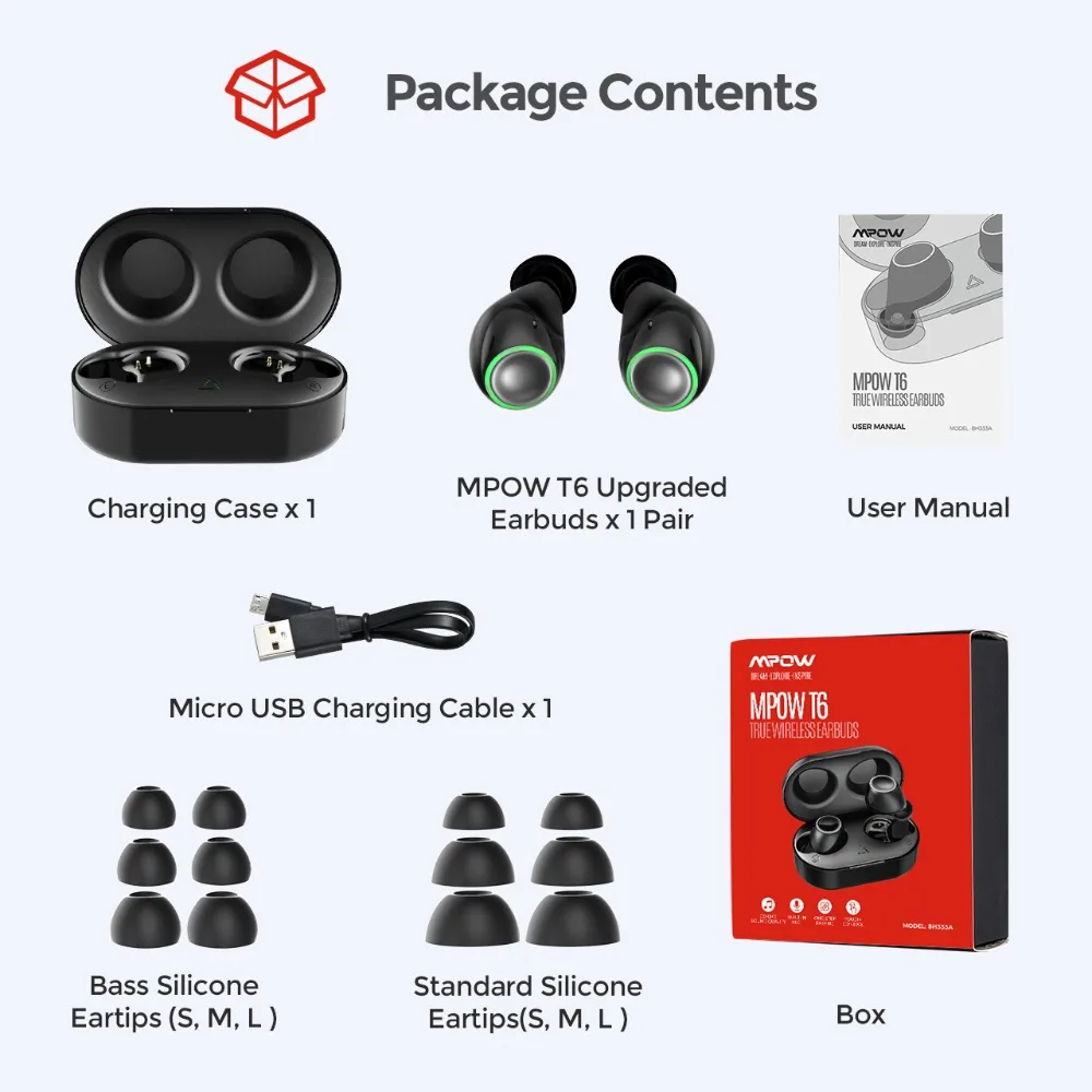 Mpow T6 True Bluetooth 5,0 Беспроводной наушники IPX7 Водонепроницаемый Модернизированный наушники TWS с 40 часов проигрывания для iPhone 11 Xiaomi huawei