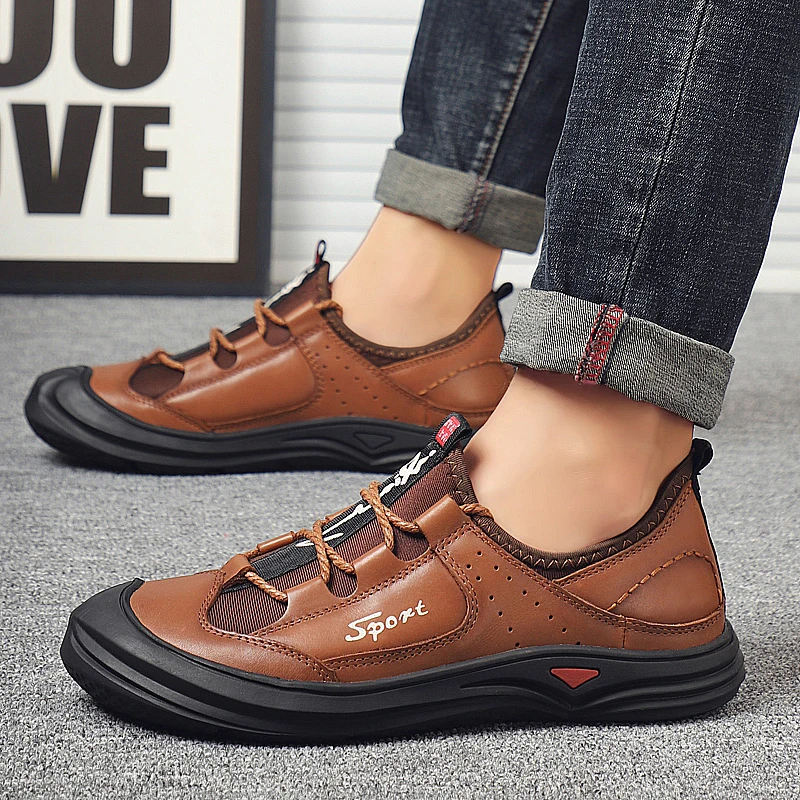 

Casual shoes men fashion genuine leather male shoes outdoor comfortable lace-up flats men sneakers zapatos de hombre big size 48