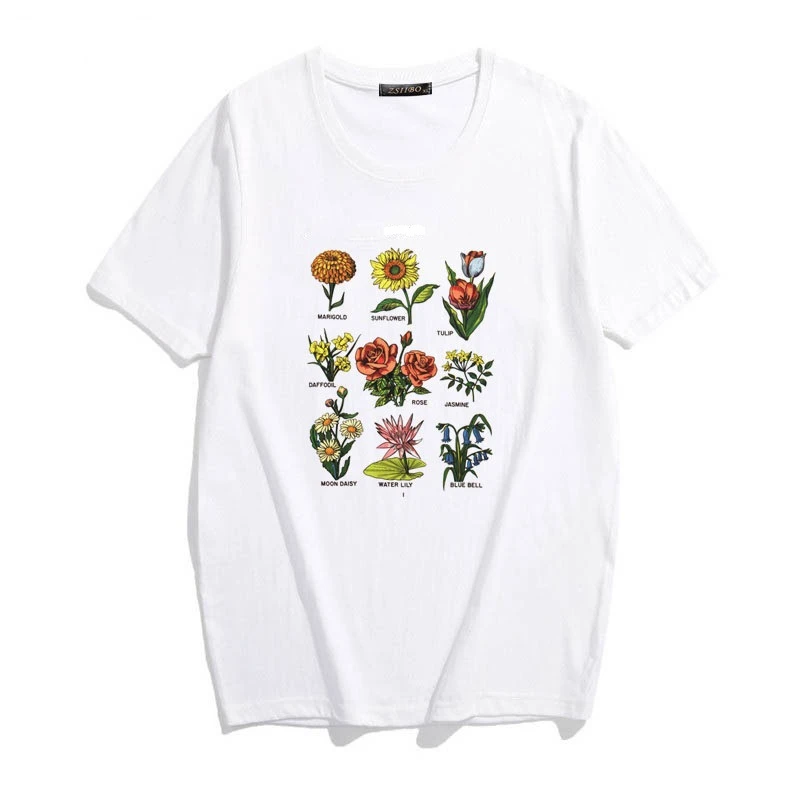 New fashion t shirt 2019 flower print short sleeve round neck casual loose women Korean style hot T-shirt tops vestidos 2019