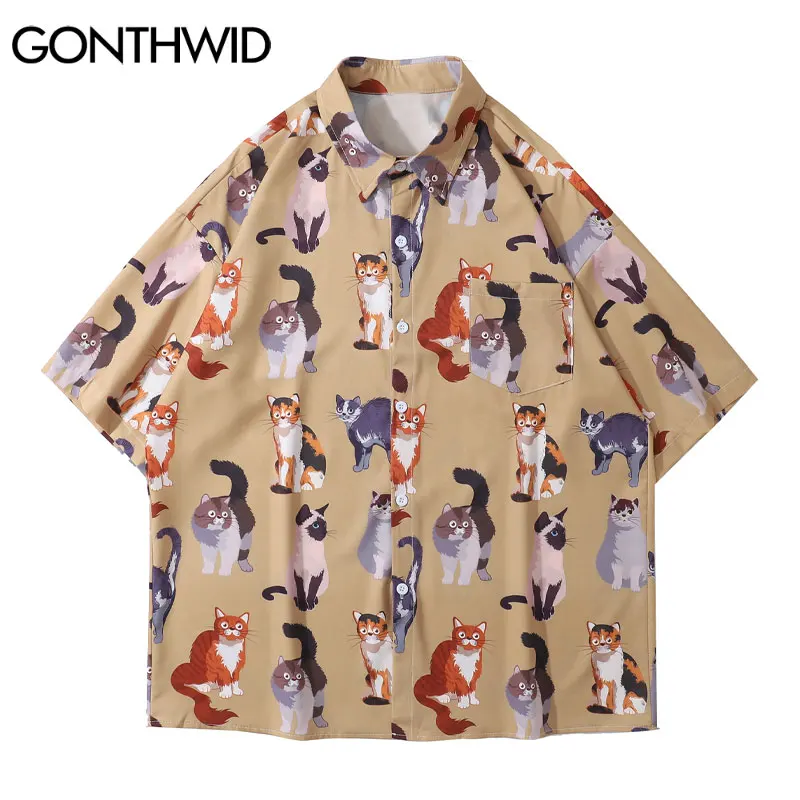 GONTHWID Hawaiian Shirts Harajuku 