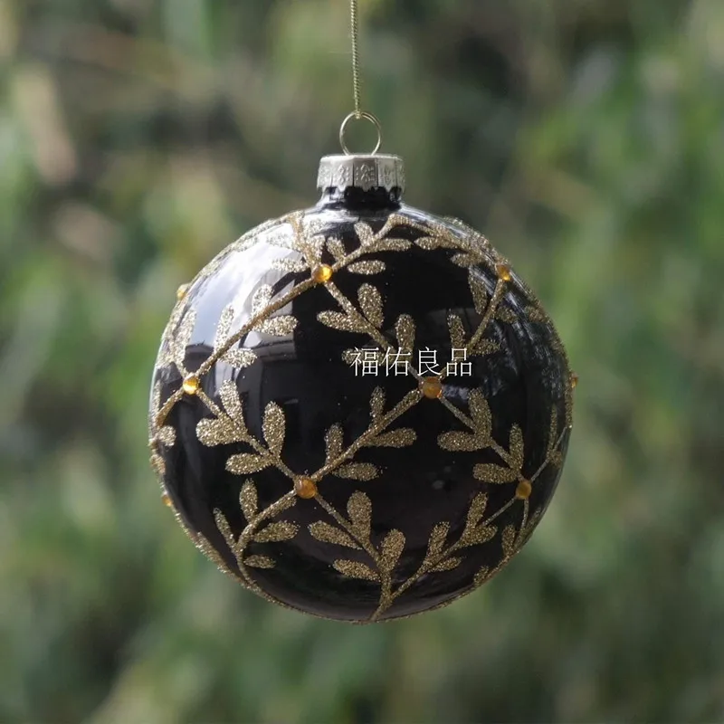 3pc 8cm globe black Маленькая упаковка, черный глобус, диаметр = 6 см, 8 см, 10 см, 12 см, подвесное украшение на рождественскую елку, посеребренный стеклянный кулон - Цвет: 3pc 8cm globe black