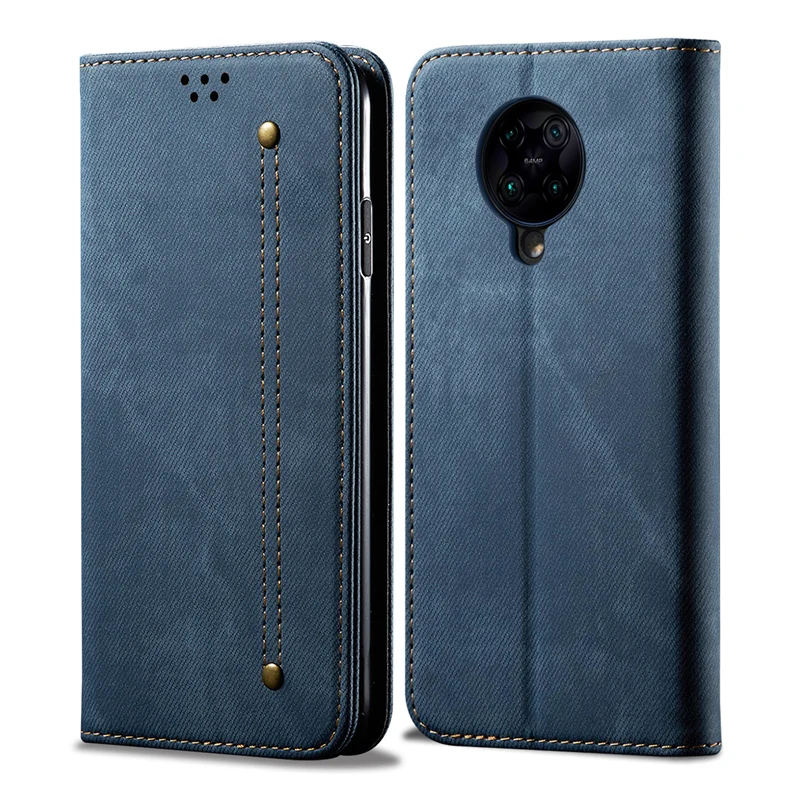 Wallet Magnetic Flip Case For Xiaomi Poco F2 Pro Phone Denim Retro Fabirc Stand Cover Pocophone | Мобильные телефоны и