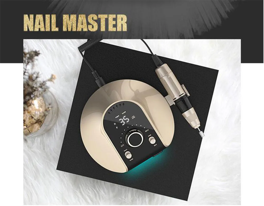 Elegant Gold Nail Drill 35000RPM 45W Professional Manicure Machine Electric Nail Art Drill File Pedicure Equipment With Cutters
