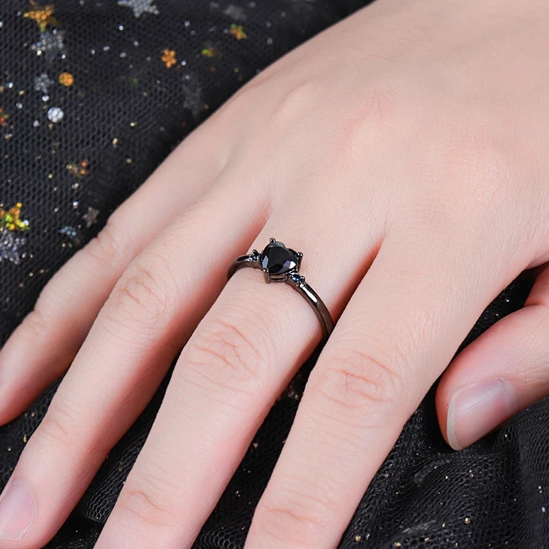 Wedding Rings Vintage Black Woman Rings Love Heart Charm Finger Ring Inlaid Zirconia Ring Women Wedding Engagement Jewelry Gift womens ring finger rings jewelry rings ring jewelry