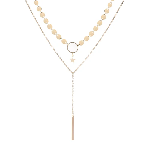 Fashion Women's Jewelry Collar Gold Silver Color Sequins Multi Layers Bar Coin Necklace Clavicle Chains Gifts Dropshipping