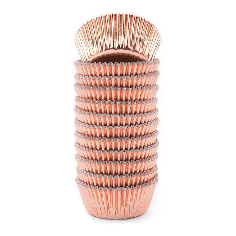

300 Pcs Foil Cupcake Liners Muffin Paper Cases Baking Cups Rose Gold Cake Pads Baking Cups