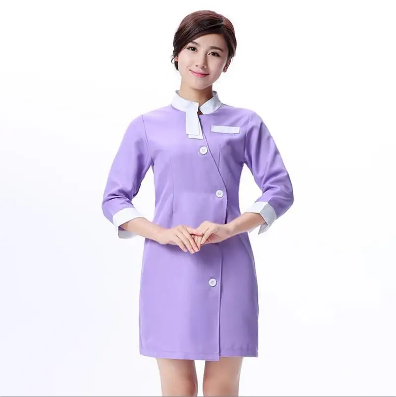 858-2 light purple Новая рабочая одежда для медсестры униформа косметолога спецодежда медицинская платье косметолога красота униформа для салона - Цвет: 858-2 light purple
