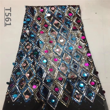 

French lace fabrics Latest elegant 3d appliques tulle mesh lace fabric with Sequins nigerian lace 5yards