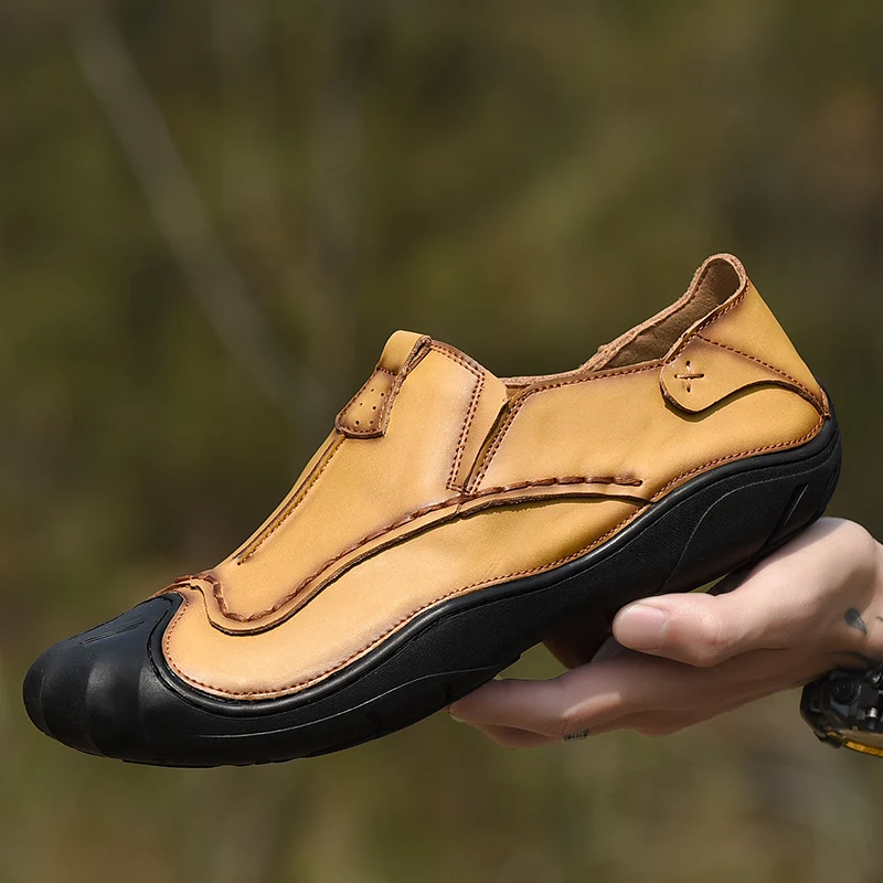 

Casual Leather Shoes Men Soft Leather Loafers Men Shoes Breathable Comfortable Flats Shoes handmade sewing Moccasins Shoes