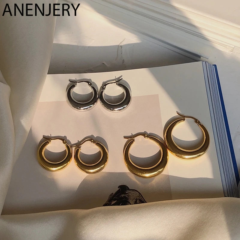 ANENJERY-pendientes de aro ovalados de Metal para mujer, de Plata de Ley 925, joyería francesa con personalidad brillante, S-E1475