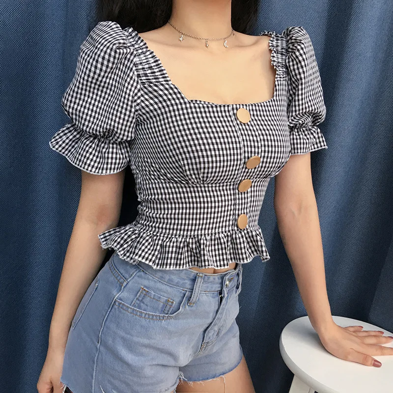 ArtSu Корейская рубашка с коротким рукавом Винтажная Футболка кружевной кроп-Топ Футболка женская футболка с открытой спиной летние топы