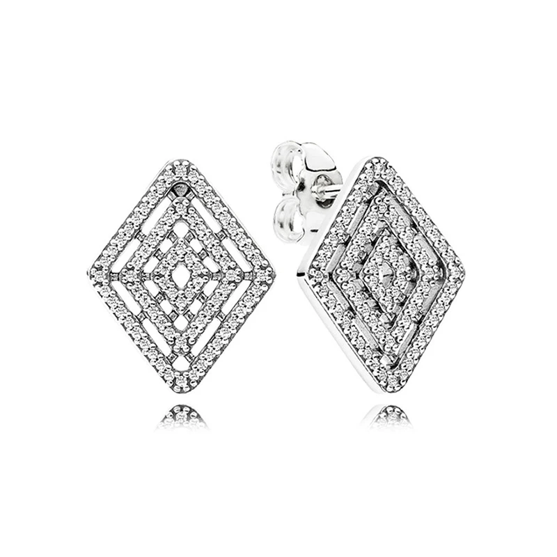 Аутентичные 925 пробы Серебряные Оригинальные Геометрические линии Европа серьги