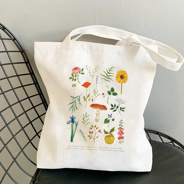 Mushroom Shoulder Bag Canvas Bag Harajuku Shopper Bag Fashion Casual Summer Shoulder Bags Tote Shopper Bag Border Collie 8