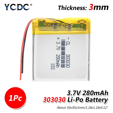 033030 3.7V 280MAH Rechargeable Lithium Battery With PCM For MP3 MP4 MP5 GPS Headset Electric Toy Voice Recorder