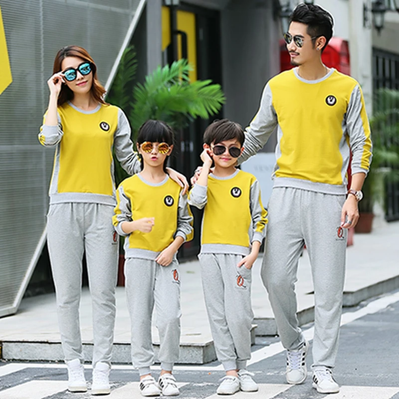 Yellow set Одинаковые комплекты для семьи; свитшот и штаны; Семейный комплект для мамы, дочки, папы и сына; Спортивный комплект; сезон осень-зима; одинаковые комплекты для семьи - Цвет: Yellow set