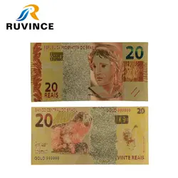 RUVINCE 10 шт/партия цвет Бразильское золото banknotes 20 Reals банкнота в 24K золото поддельные деньги для коллекции