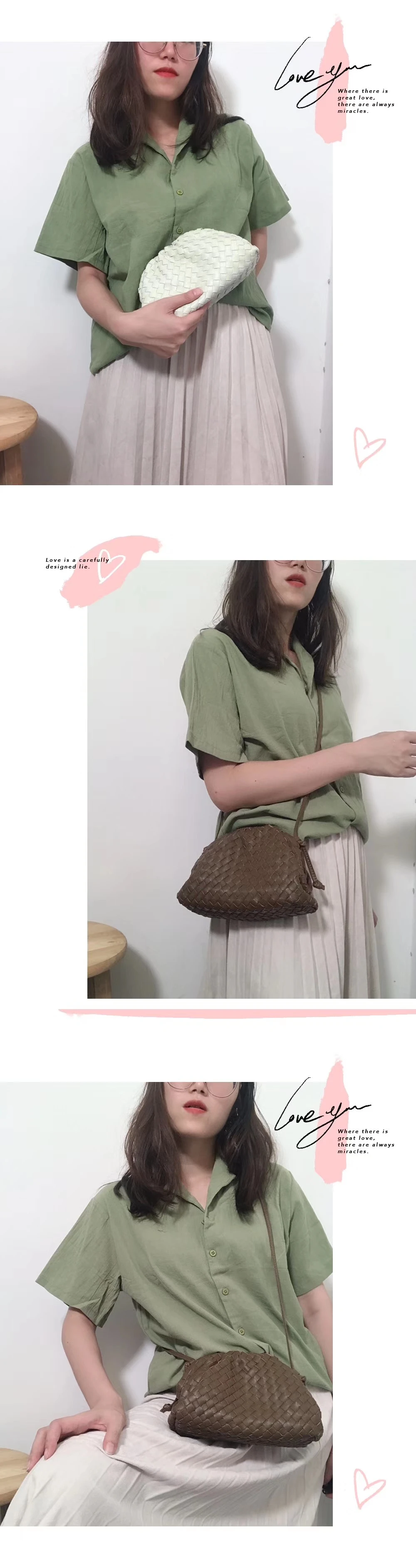 Вязание переплетения Ruched леди ежедневные Кошельки Клатчи из коровьей кожи роскошный дизайн для девочек курьерские Сумки Винтаж Ретро зеленый коричневый черный