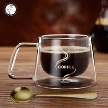 With Spoon 200ml Simple Double-Layer Transparent Heat-Insulated Glass Coffee Mug Double Wall Glass Cup Vacuum Cup Holiday Gifts