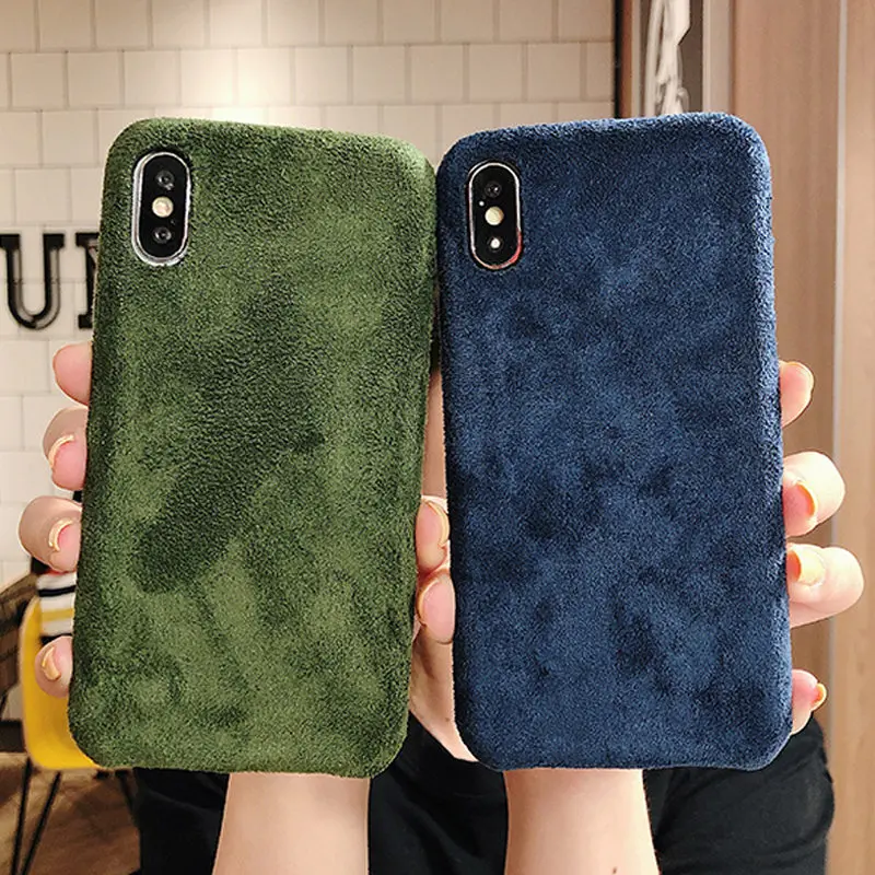 Lovebay плюшевый чехол для телефона для iPhone 7 8 Plus 11 Pro X XR XS Max пушистая ткань сплошной цвет оболочки Мягкий из ПУ для задней крышки для iPhone 11