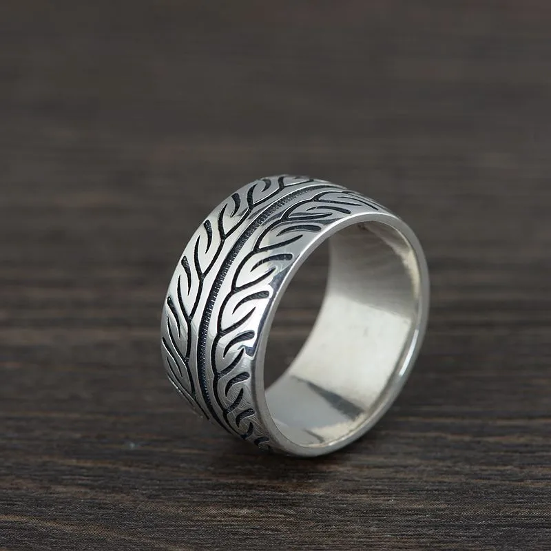V.YA Vintage Rock Punk Engraved Rings Cool Gothic 925 Sterling Silver Party Jewelry for Men