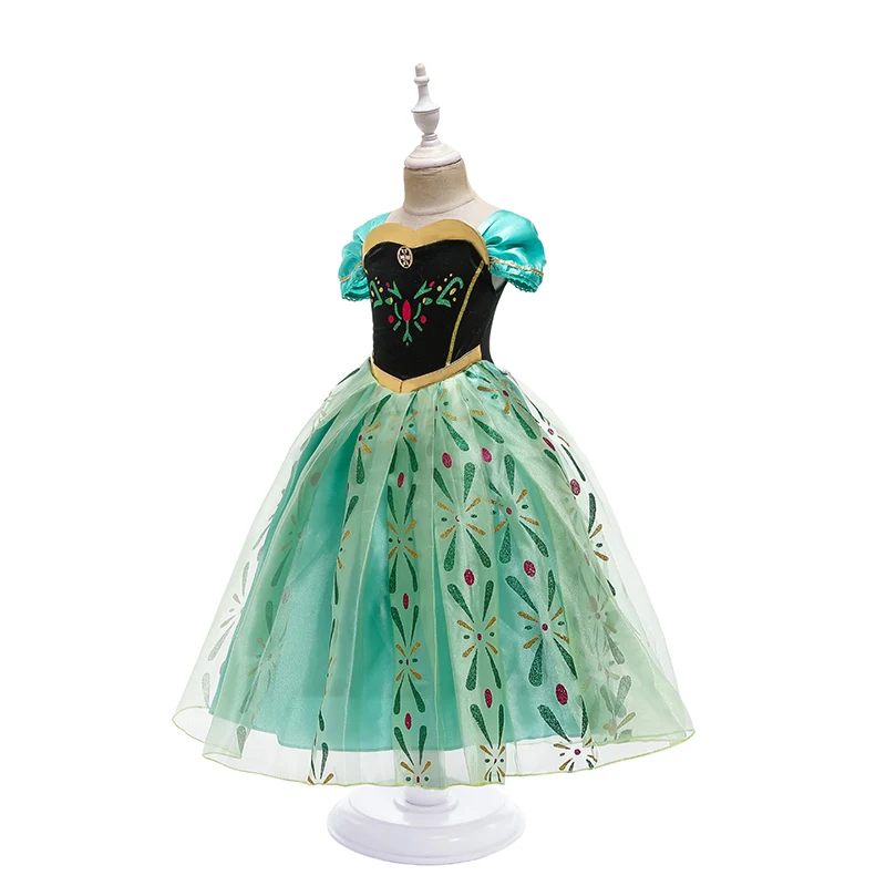 Girls Anna Elsa Elza Princess Dress Kids Costume with Wig Crown Children Snow Queen Halloween Birthday Party Cosplay Fancy Dress