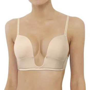 

YBCG Triangle Cup Women Bra Sexy Adjusted Straps X-Line Push Up Bra for Women White Wedding Cotton Deep U Bras