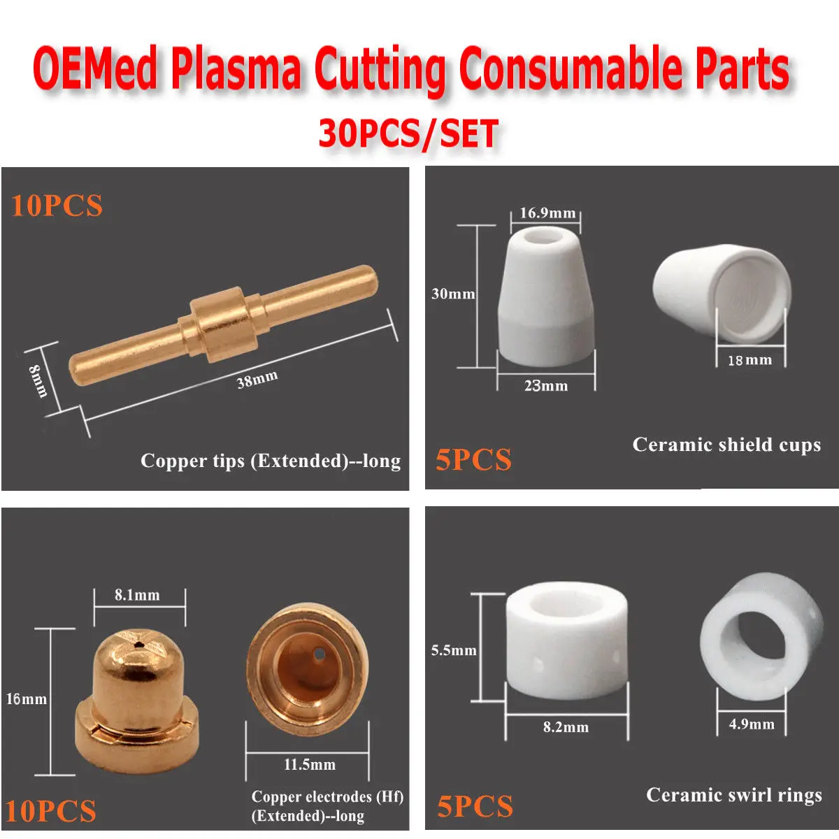 30x Thermo plasma Schneider boquillas puntas de piezas de repuesto para bps40 cut30/cut40/cut50 