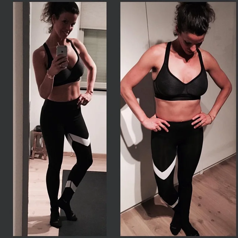 

Western Style 2017 AliExpress Wish Hot Selling Black And White Stitching Non-symmetrical Slimming Athletic Pants Fitness Pants W