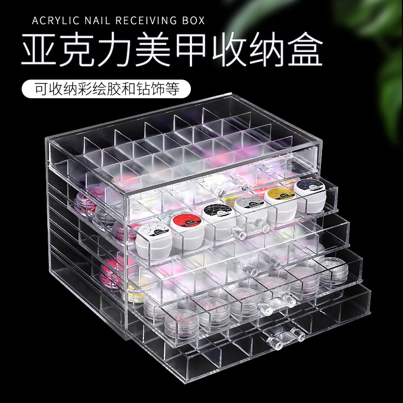 

Nail Tools Acrylic Nail Jewelry Storage Box 5 Layers 120 Drawer Type Large Capacity Transparent Removable Desktop Storage Box
