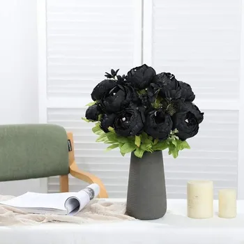 

12heads/bunch Black Peony Bouquet Artificial Hydrangea Rose Peonies Flower Home Decor Diy Wedding Photo Props Flowers Wholesale