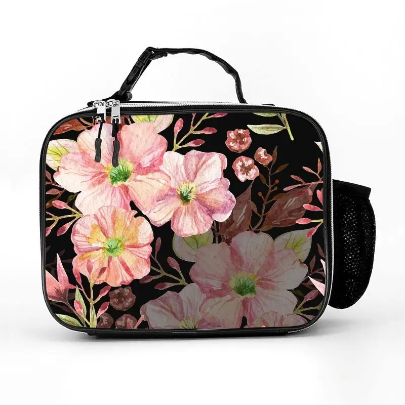 

Insulated Lunch Box Pink Flower Plant Lunch Bag Water-resistant Insulated Cooler Bag with Buckle Handle white one size"]